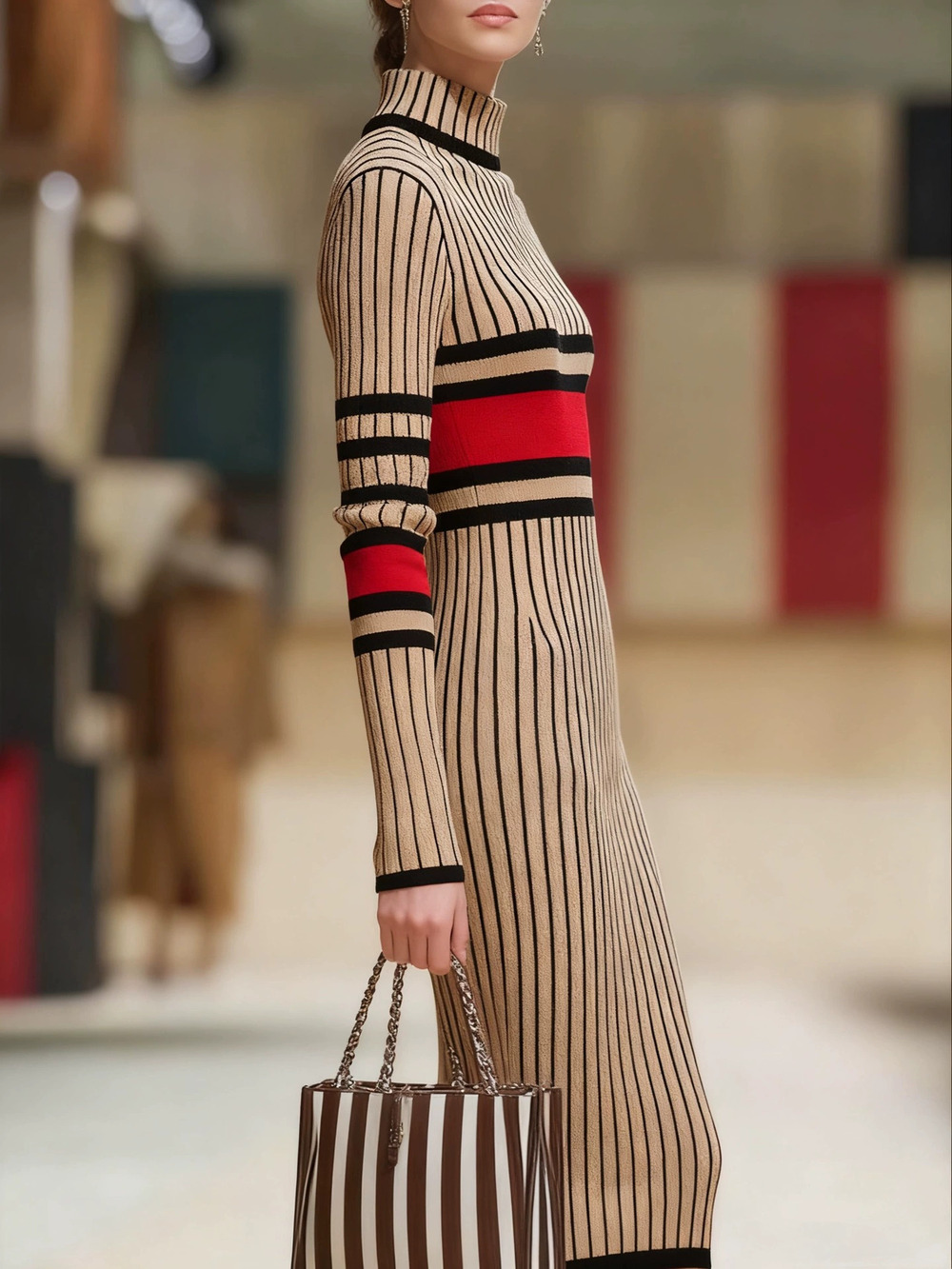 ZARA French Stripe Knit Dress Sexy Slim Fit Mock Neck Layering Slip Dress